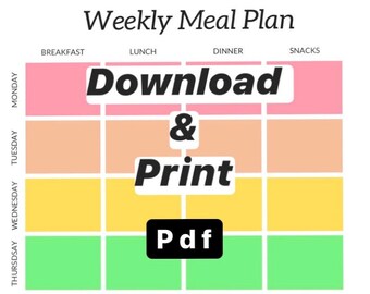 Weekly Meal Planning 3 Meals + Snacks Printable PDF Downloadable