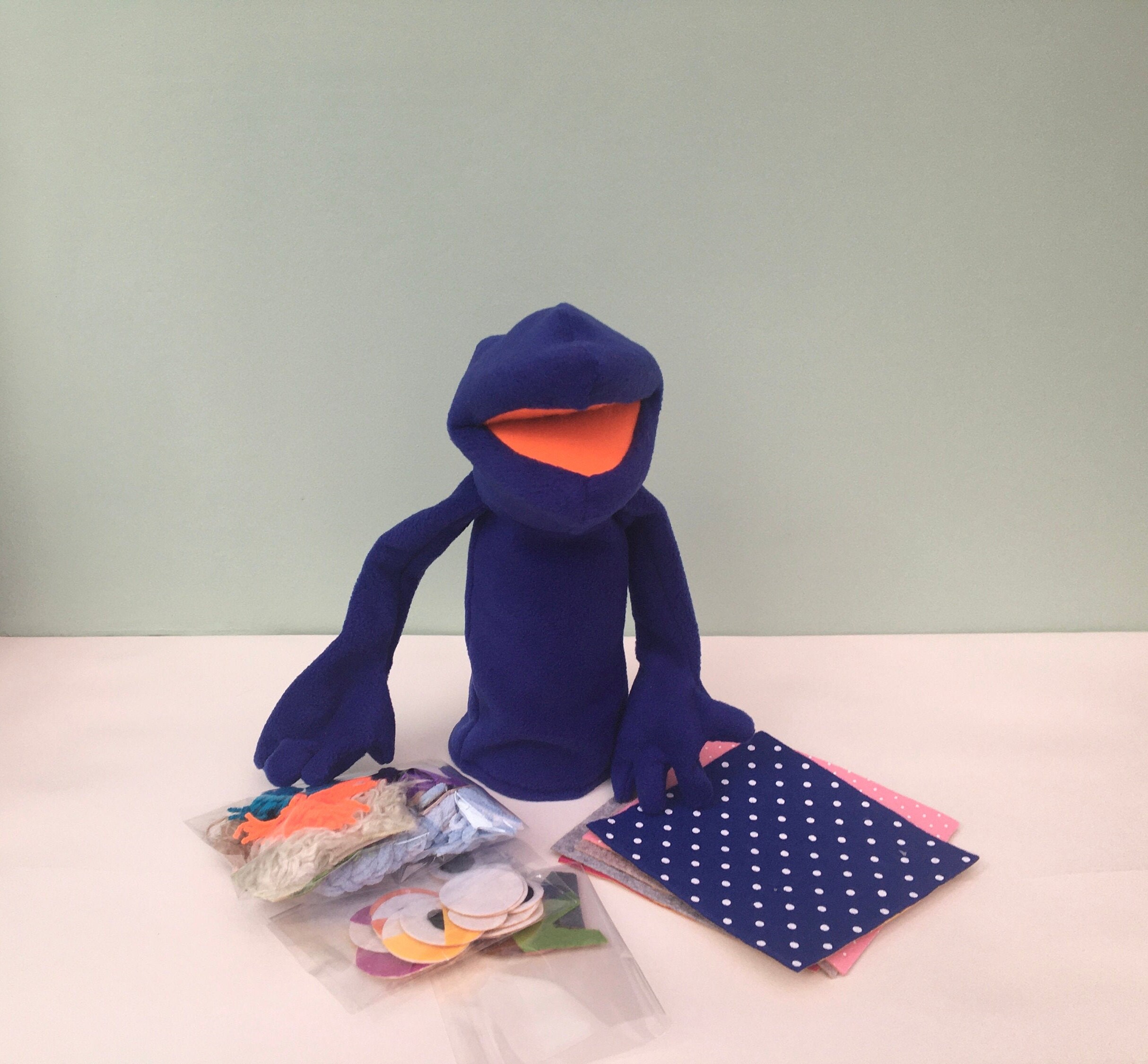 Dark Navy Blue Hand Puppet with interchangeable features Etsy