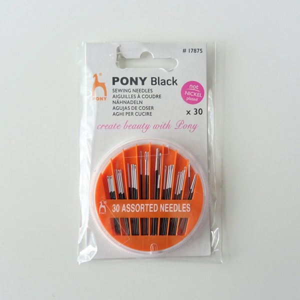 Pony Black Sewing Needles, Assorted Sizes Pack of 30, Nickle Free Needles, Hand Sewing Needles
