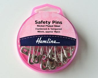 Hemline Nickle Plated Safety Pins 46mm, Pack of 18