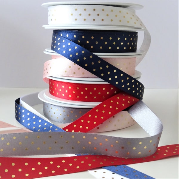 Berisford Luxury Polka Dot Satin Ribbon 15mm de large, vendu au mètre, choix de 5 couleurs