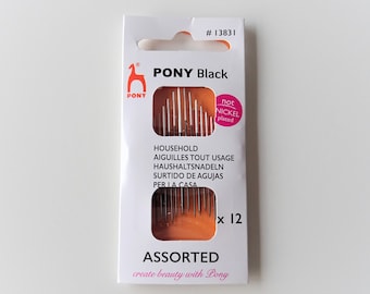 Pony Black Assorted Needles, Size 5 & 7 Pack of 12, Nickle Free Needles, Hand Sewing Needles, Darning and Tapestry Needles, Craft Supplies