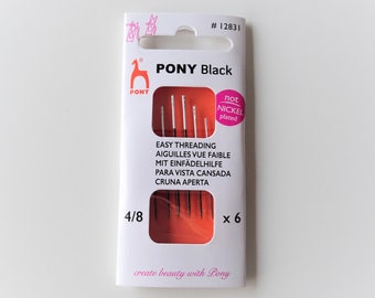 Agujas de enhebrado fáciles Pony Black, tamaño 4/8, paquete de 6, agujas sin níquel, agujas de coser a mano, suministros para manualidades