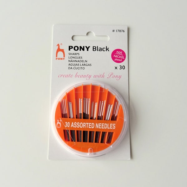 Pony Black Sharps Needles, Size 5/9 Pack of 30 (Assorted), Nickle Free Needles, Hand Sewing Needles, Craft Supplies