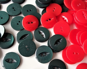 Fish Eye Buttons, Red & Green Buttons, 19 mm Buttons, 2 Hole Button, Trimit Buttons, Dressmaking, Sewing, 30 Lignes