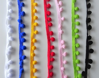 Pompom Trim, 10mm Bobble Trim Available in Assorted Colours, Pom Pom Braid, Home Decoration, Dressmaking Pompom Trim