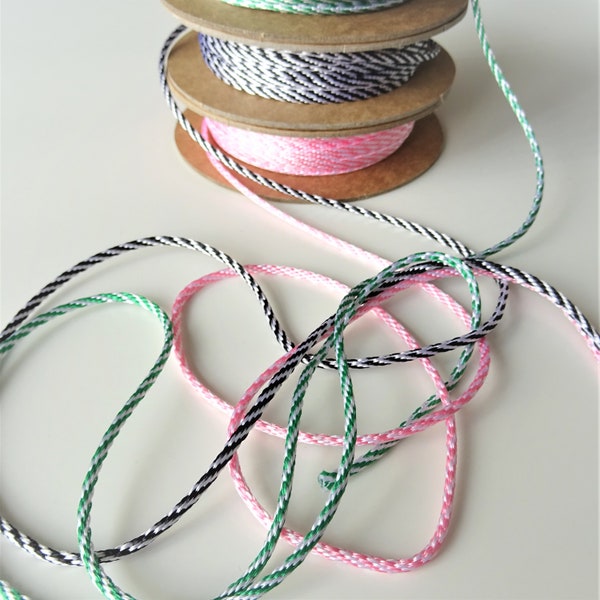 Decorative Bakers Twine 3mm Wide in Rose Black & Green, Birthday Gift Wrapping, Colourful Crafting Twine