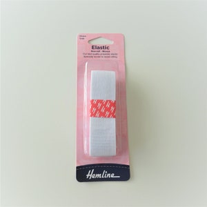 Hemline General Purpose White 25mm Elastic 1 Meter, Non-Roll Woven Elastic, Waistband Elastic, Pre-Cut Elastic