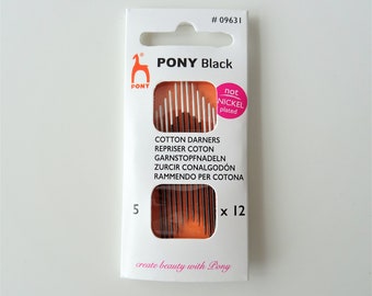 Pony Black Cotton Darning Needles, Taille 1/5 Pack de 12, Nickle Free Needles, Aiguilles à coudre à la main, Fournitures d’artisanat