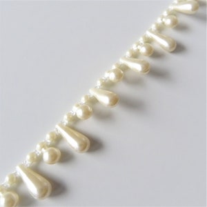 Pearl Drop Beaded Trim in Ivory, Sew on Trim, Sold by the Meter, Wedding Bridal Embellishment, Cake Decoration