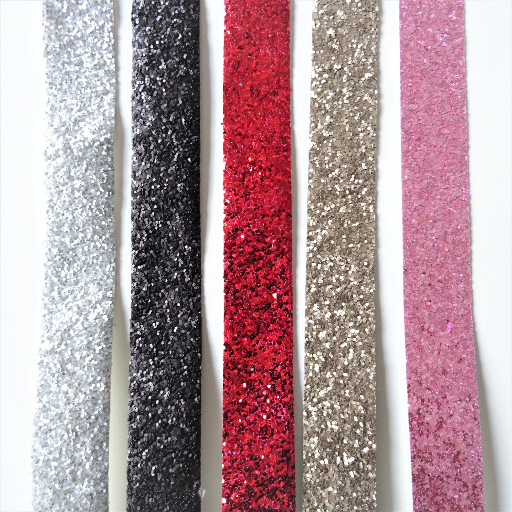 Sparkle Glitter Ribbon in Gold Pink Red Silver & Black, 1 Width