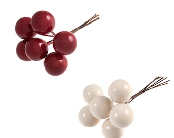 6 x White or Red Plaster Berry Stems on Wire, Available in 3 sizes, Wedding Decor, Wreaths, Garlands and Hair Accessories