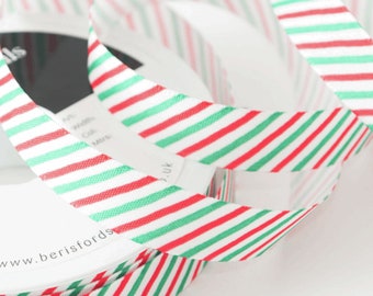 Berisford Christmas Candy Stripe Grosgrain Ribbon in White, 15mm Wide Ribbon, Christmas Ribbon, Sold by the Meter