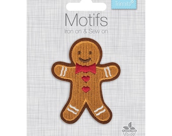 Gingerbread Man Embroidered Patch, Sew or Iron On Applique Badge