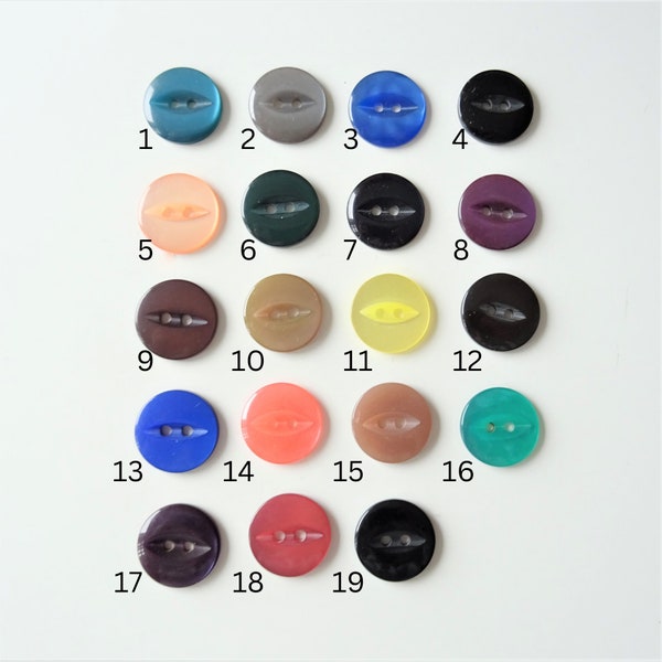 Fish Eye Buttons 16mm for Baby Cardigans & Jumpers, 2 Hole Buttons, Available in Assorted Colours