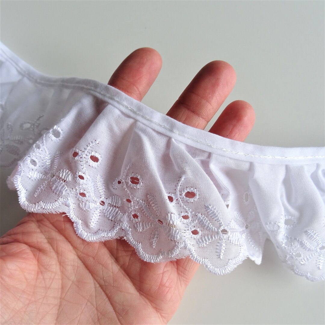 Ribete con volantes florales con bordado inglés blanco 60 mm Etsy España
