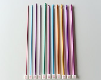 Aluminium Tunisian Crochet Hooks, Size 2mm-8mm, Tunisian Crochet for Beginners, Colourful Crochet Hooks