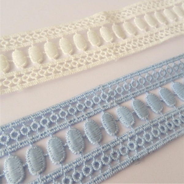 White or Blue Wide Lace Trim, 4cm (1.5") Lace Embellishment, Sold per Meter