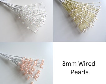 3mm Pearl Bead Sprays on Wire Strands (12 Strands), Available in 3 Colours, Wedding Flowers Embellishment, Decoration, Hair Accessories