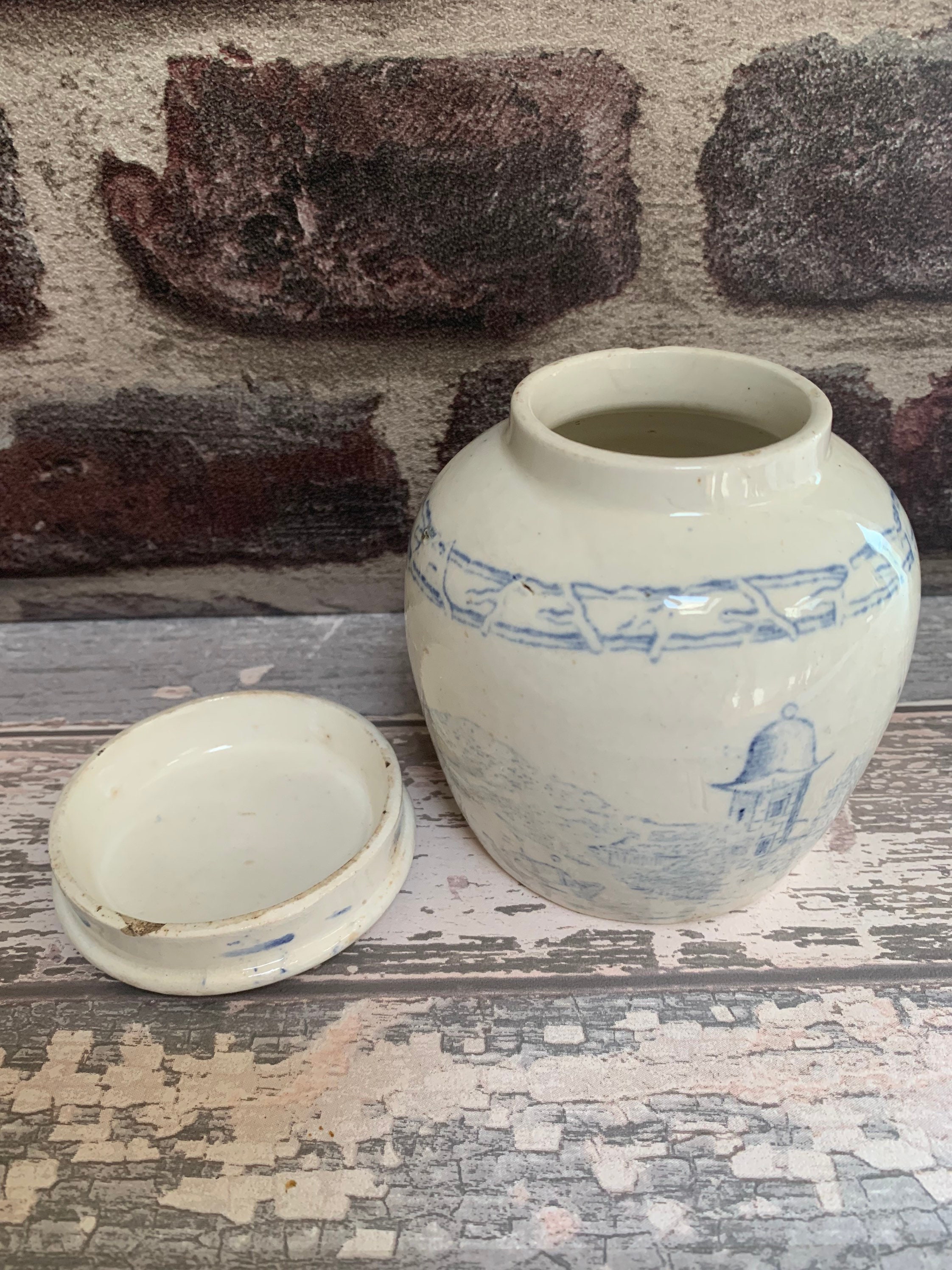 Antique Chinese Ginger Pot Blue White Ironstone Storage Pot Etsy