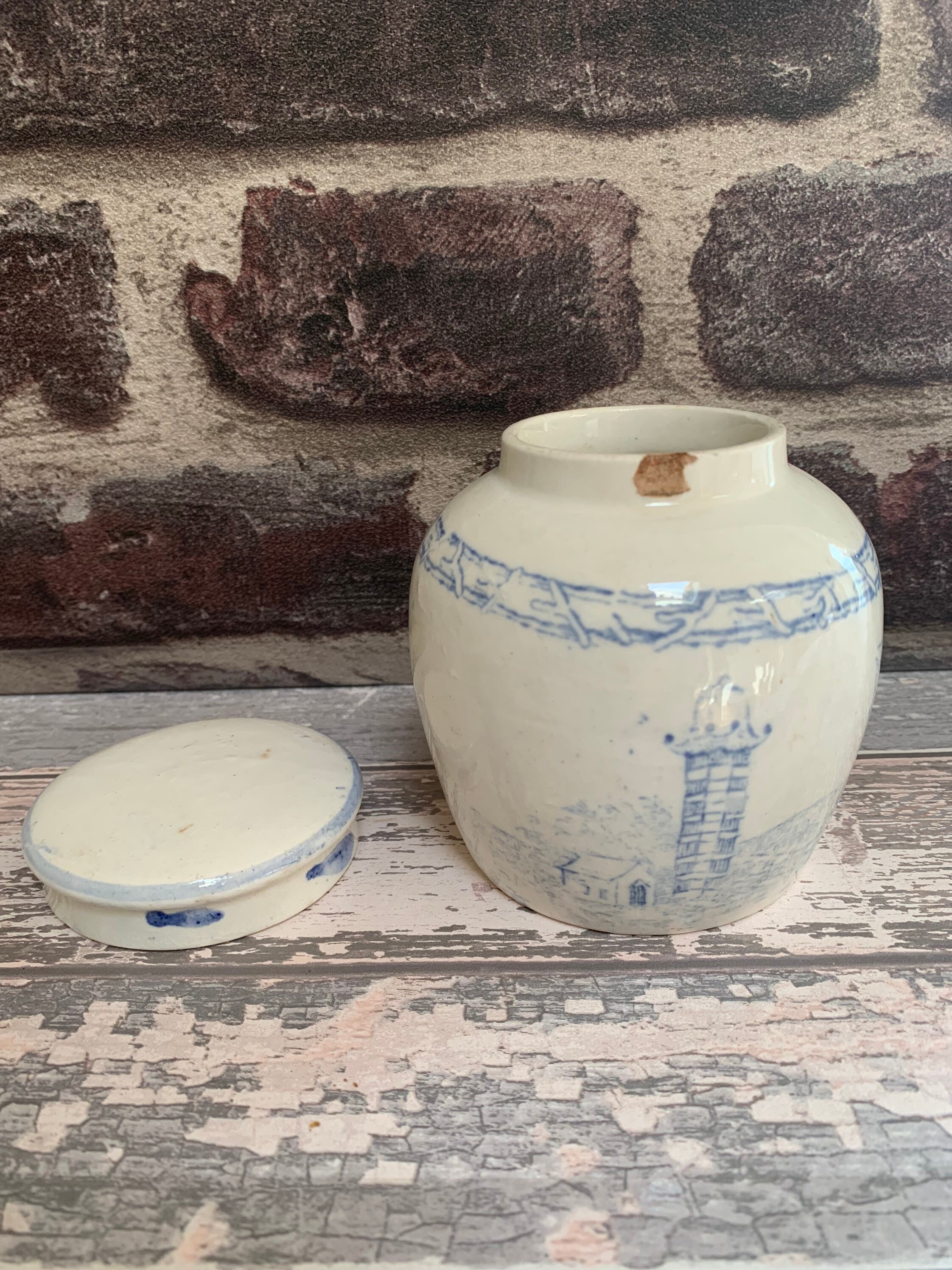 Antique Chinese Ginger Pot Blue White Ironstone Storage Pot Etsy