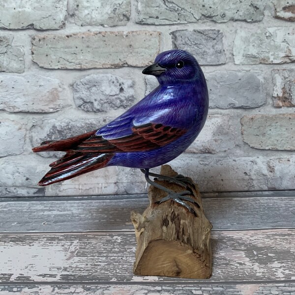 Purple Martin Ornament Hand Carved Wooden Bird, Gifts for Birdwatchers, Unusual Bird Lover Gifts, Gifts for Men and Man Cave