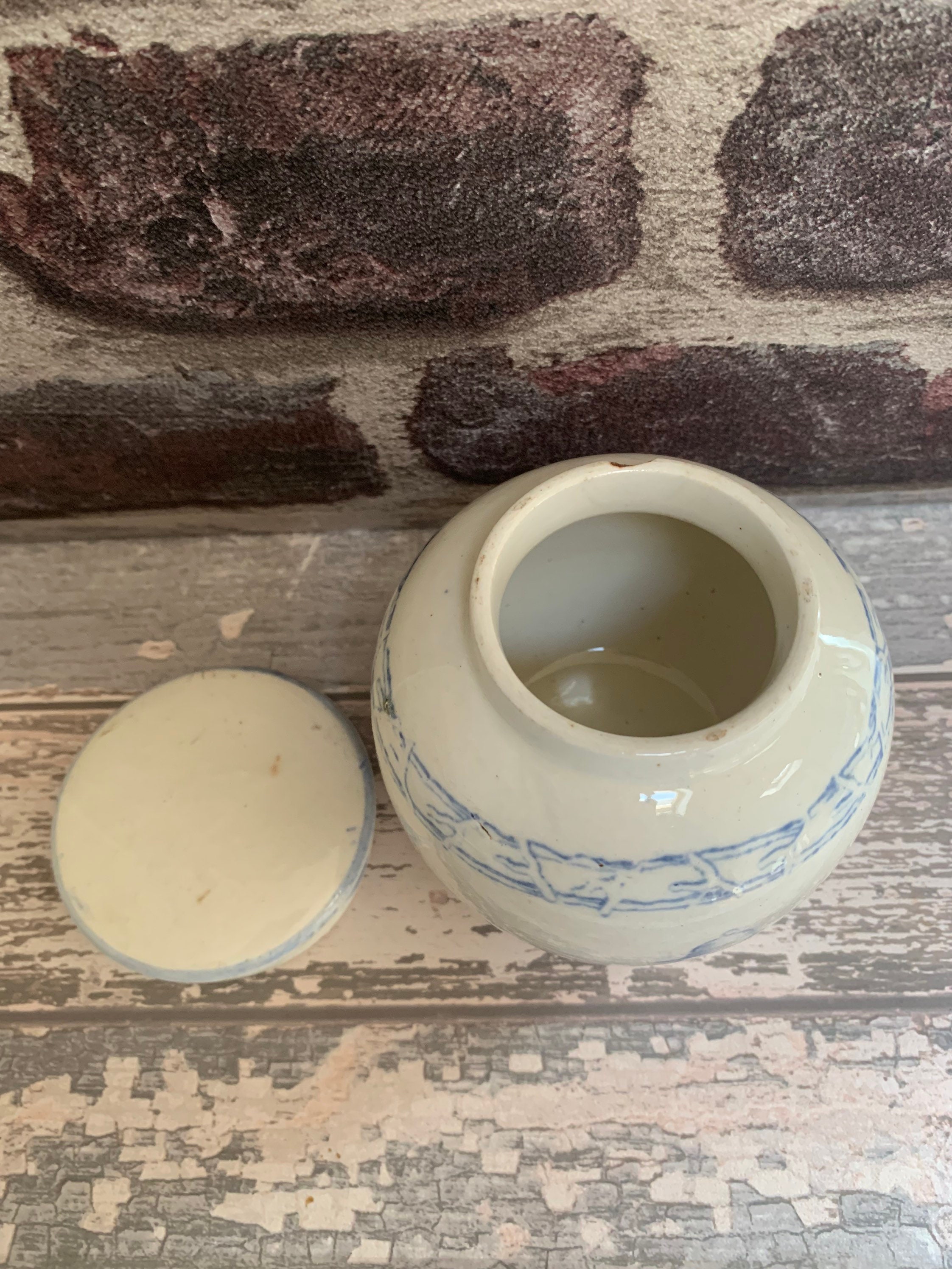 Antique Chinese Ginger Pot Blue White Ironstone Storage Pot Etsy