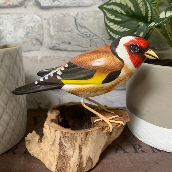 Goldfinch Ornament Hand Carved Wooden Bird, Gifts For Bird Lovers, Indigo Cottage Company, Farmhouse Kitchen Gifts