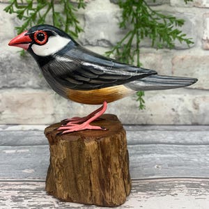 Hand Carved Java Sparrow Ornament, Wooden Bird Sculpture