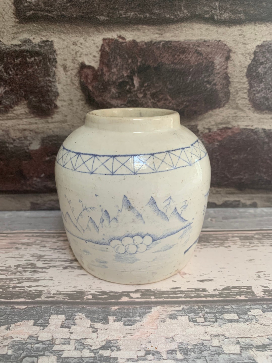 Antique Chinese Ginger Pot Blue White Ironstone Storage Pot Etsy