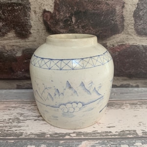 Antique Chinese Ginger Pot Blue White Ironstone, Storage Pot, Kitchenalia, Cottage Core