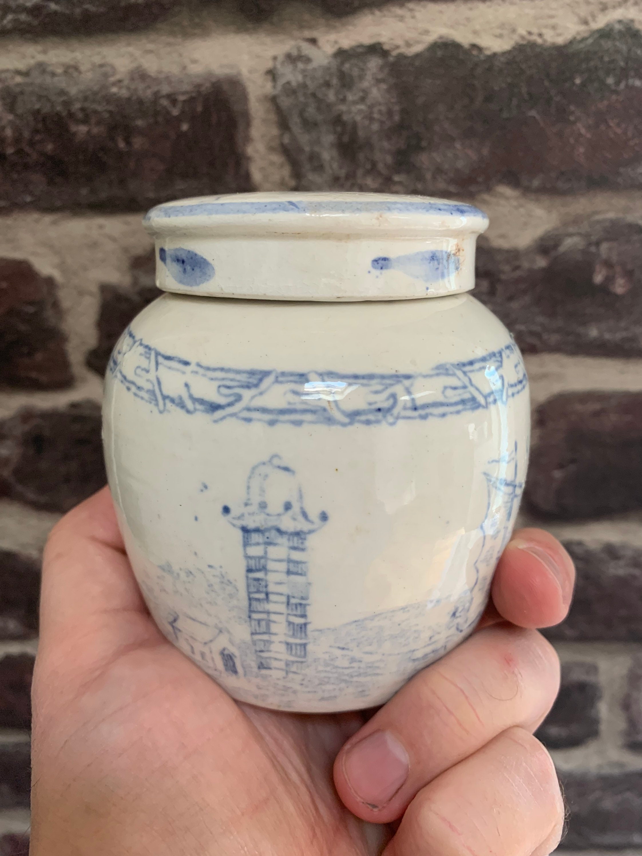 Antique Chinese Ginger Pot Blue White Ironstone Storage Pot Etsy
