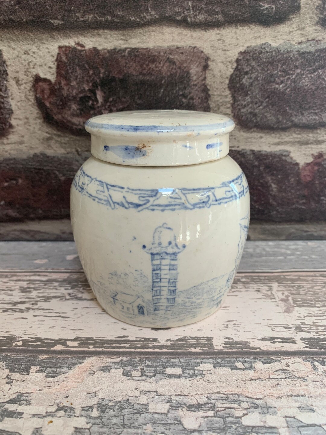 Antique Chinese Ginger Pot Blue White Ironstone Storage Pot Etsy