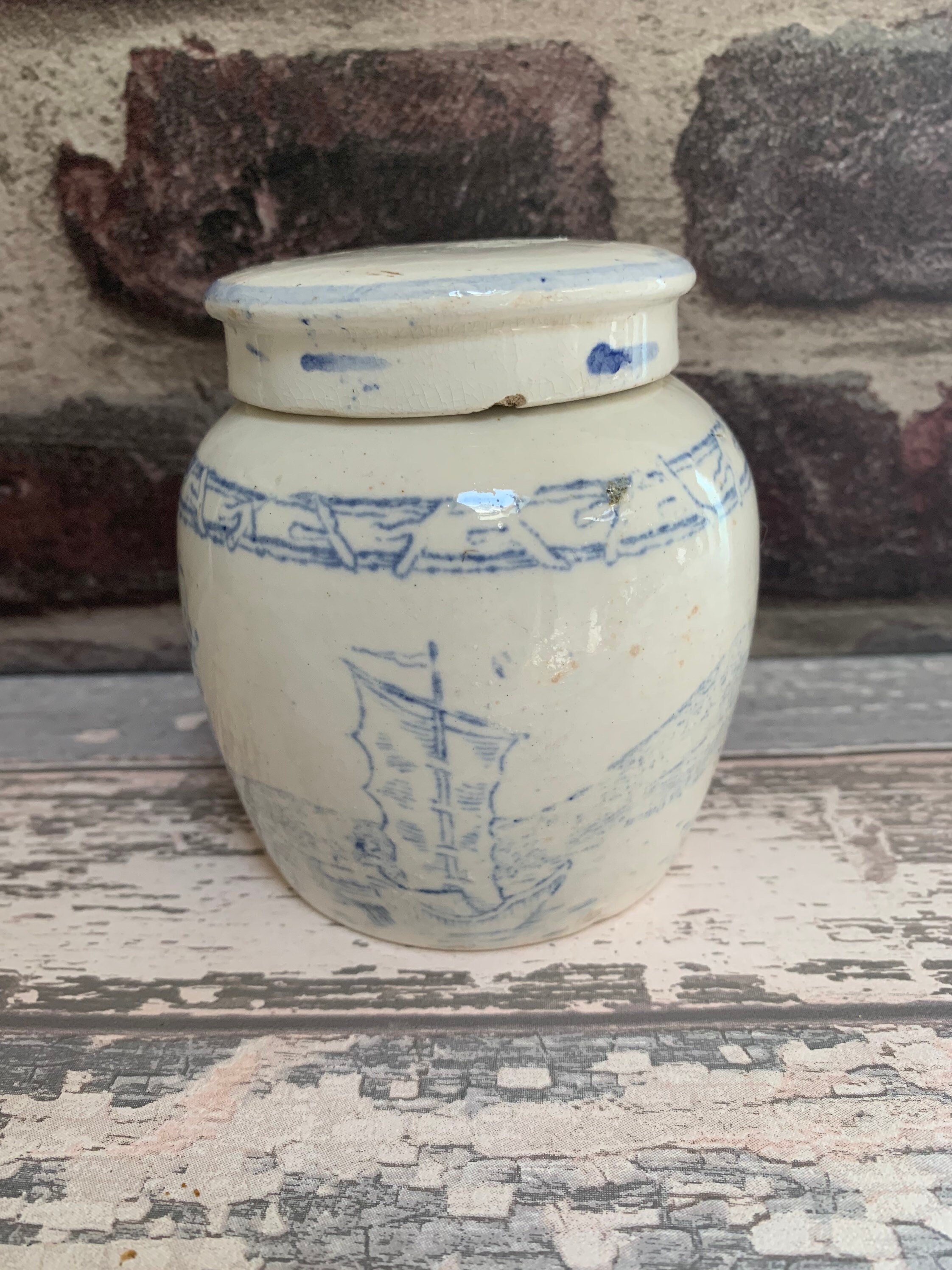 Antique Chinese Ginger Pot Blue White Ironstone Storage Pot Etsy