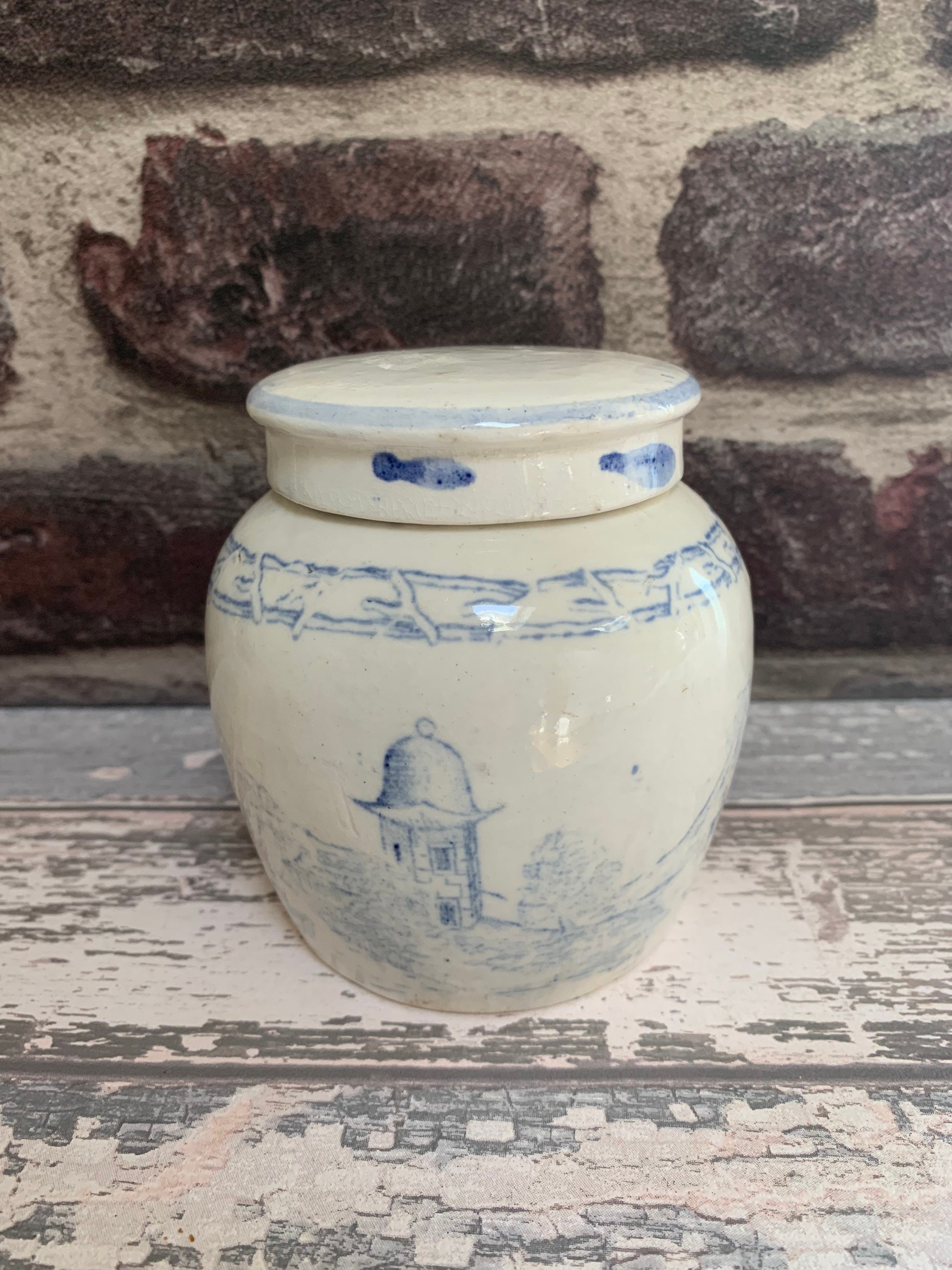 Antique Chinese Ginger Pot Blue White Ironstone Storage Pot Etsy