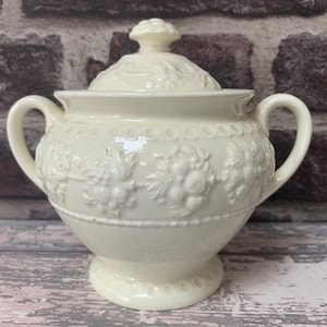 Vintage Wedgewood Wellesley Creamware Azucarero, Fruta y Círculos, Kitchenalia, Accesorios de Cocina de Granja