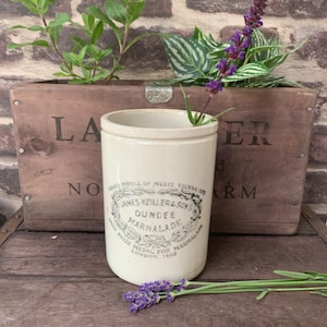 2lb James Keiller Antique Marmalade Pot, Vintage Stoneware, British Advertising Jar, English Ironstone Marmalade Crock