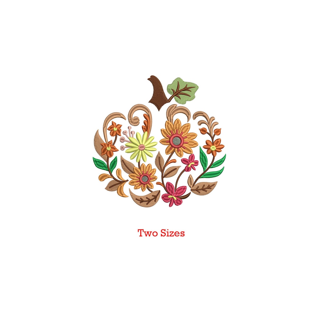 Floral Autumn Pumpkin Embroidery Design | Thanksgiving & Fall Décor| 2 ...