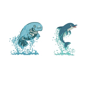 Manatee and Dolphin Fish Jumping Water Machine embroidery design / Dolphin Manatee water / Jumping fish / Jumping fish