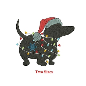Dachshund with Santa Hat & Lights Embroidery Design | Christmas Dachshund