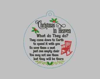 Christmas In Heaven Ornament, Remembrance Machine Embroidery Design (Digital File)
