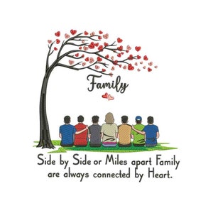 Family side by side miles apart family are always connected by heart Machine embroidery design / Mother with six sons