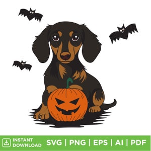 Dachshund Halloween SVG Circuit files / Halloween Pumpkin / Halloween Dog with Bat /PNG