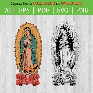 Virgen María SVG / Nuestra Señora de Guadalupe Católica SVG / Madre María / Archivos de circuito de la Virgen María a un color y a todo color
