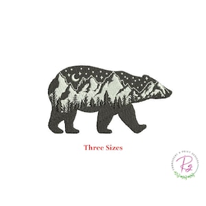 Motif de broderie machine Mountain Adventure Bear / Adventure Bear / Animal / Animaux sauvages / Silhouette / Trois tailles