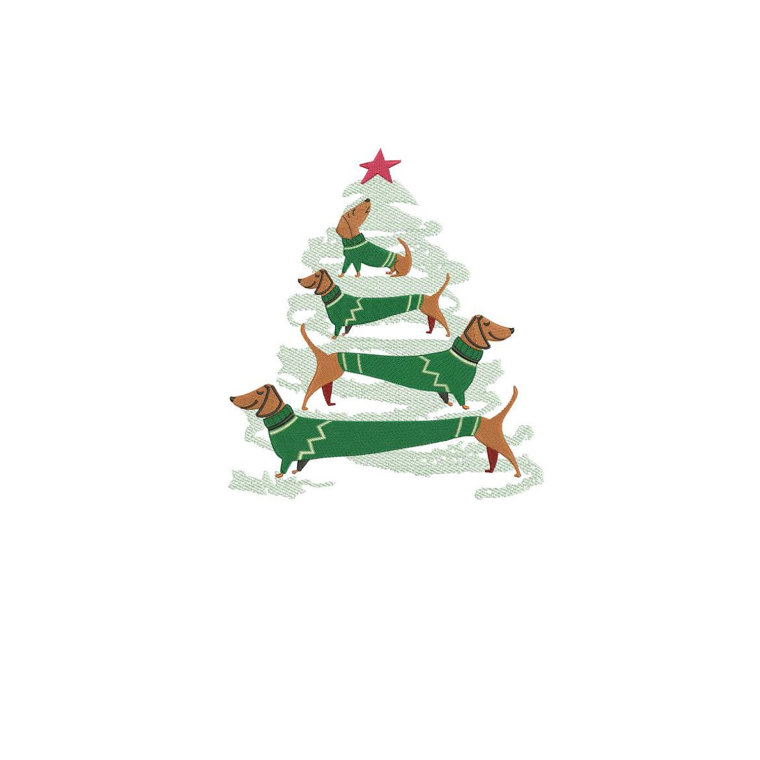 Dachshund Dog Christmas Tree Machine Embroidery Design | Dogmas Tree | Merry Christmas
