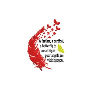 Feather & Cardinal Butterfly Angel Sign Embroidery Design 5x7 Inch Hoop |  Instant Download