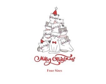 Christmas Tree Cat Embroidery Design | Christmas Cat Tree with Star | 4x4 to 6x10 Sizes