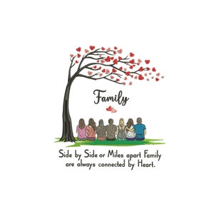 Family love father five daughter one son  side by side family apart family are always connected Machine embroidery design