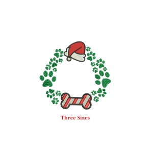 Paw Christmas Santa Wreath Embroidery Design | Festive Pet Lovers
